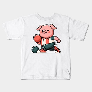 cute pig bowler Kids T-Shirt